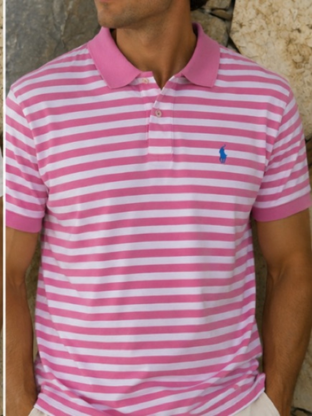 CUS Polo ASSN pink /striped shorts sleeve Sz L